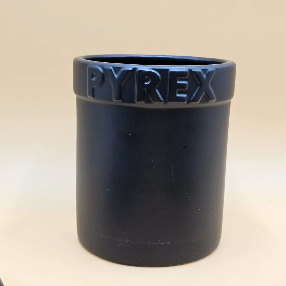 Pyrex Matte Black Utensil Holder Crock Jar Large Ceramic Caddy Container Planter
